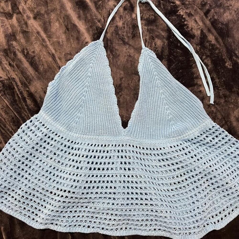 Wild Fable Women’s 2XL Blue Crochet Halter Top Boho Festival Bralette NWOT